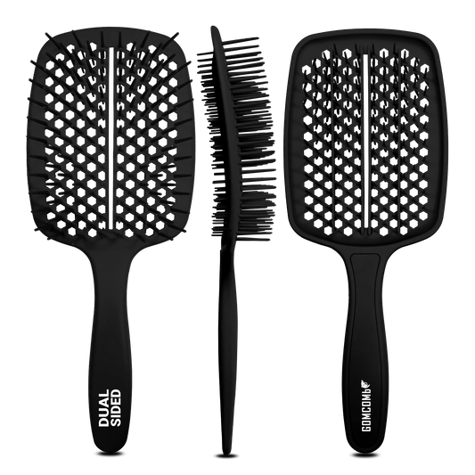 HAIR BRUSH - GBB001BK - GOMCOMb DUAL SIDED BRUSH - BLACK - PACK OF 6