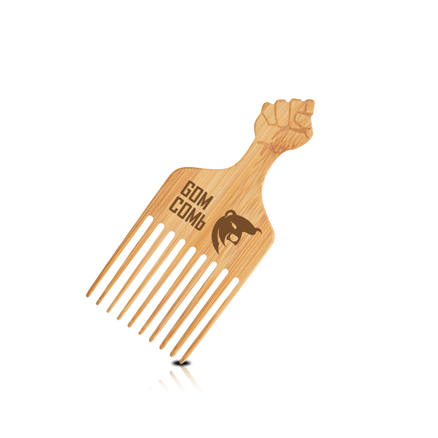 HAIR COMB - GWPICK02 - GOMCOMb NATURAL BAMBOO WOOD PICK COMB - PACK OF 12