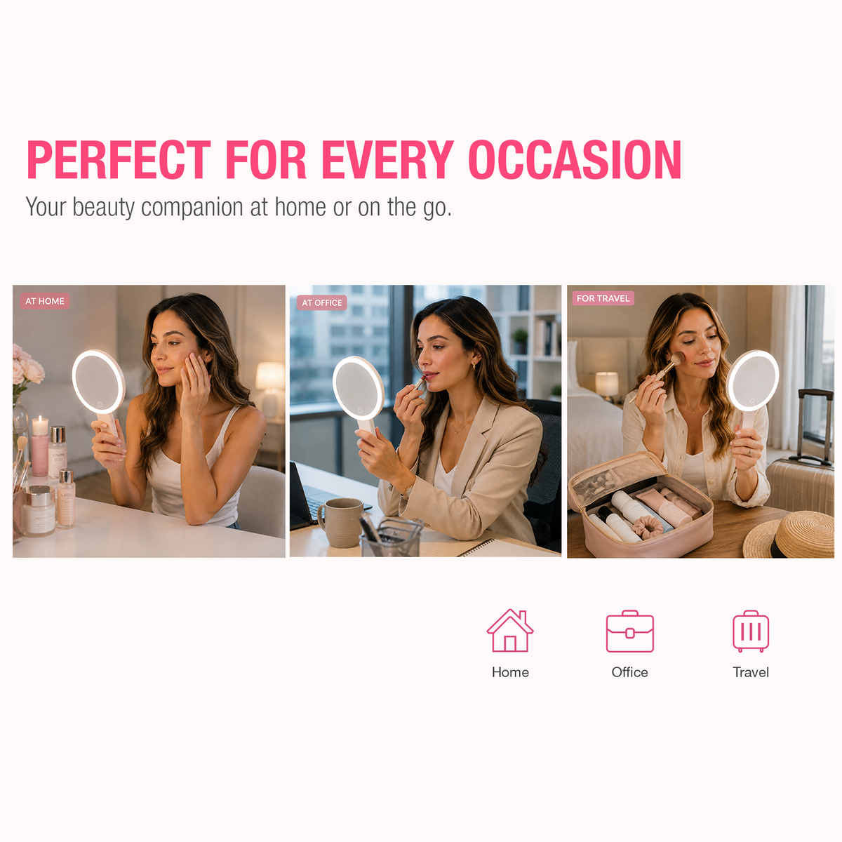LED MIRROR - LLM03 - LED LIGHTED COMPACT TRAVEL MIRROR 1X & 10X MAGNIFICATION - PINK