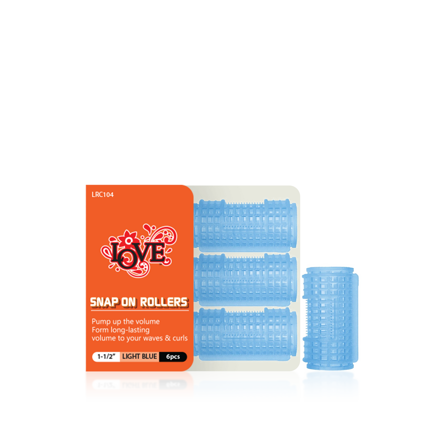 HAIR ROLLER - LRC104 - LOVE SNAP ON ROLLERS - 1 1/2" - LIGHT BLUE - 6 PCS - PACK OF 12