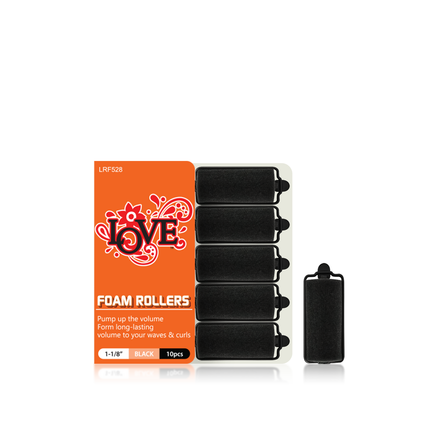 HAIR ROLLER - LRF528 - LOVE FORM ROLLERS - 1 1/8" - BLACK - 10 PCS - PACK OF 12