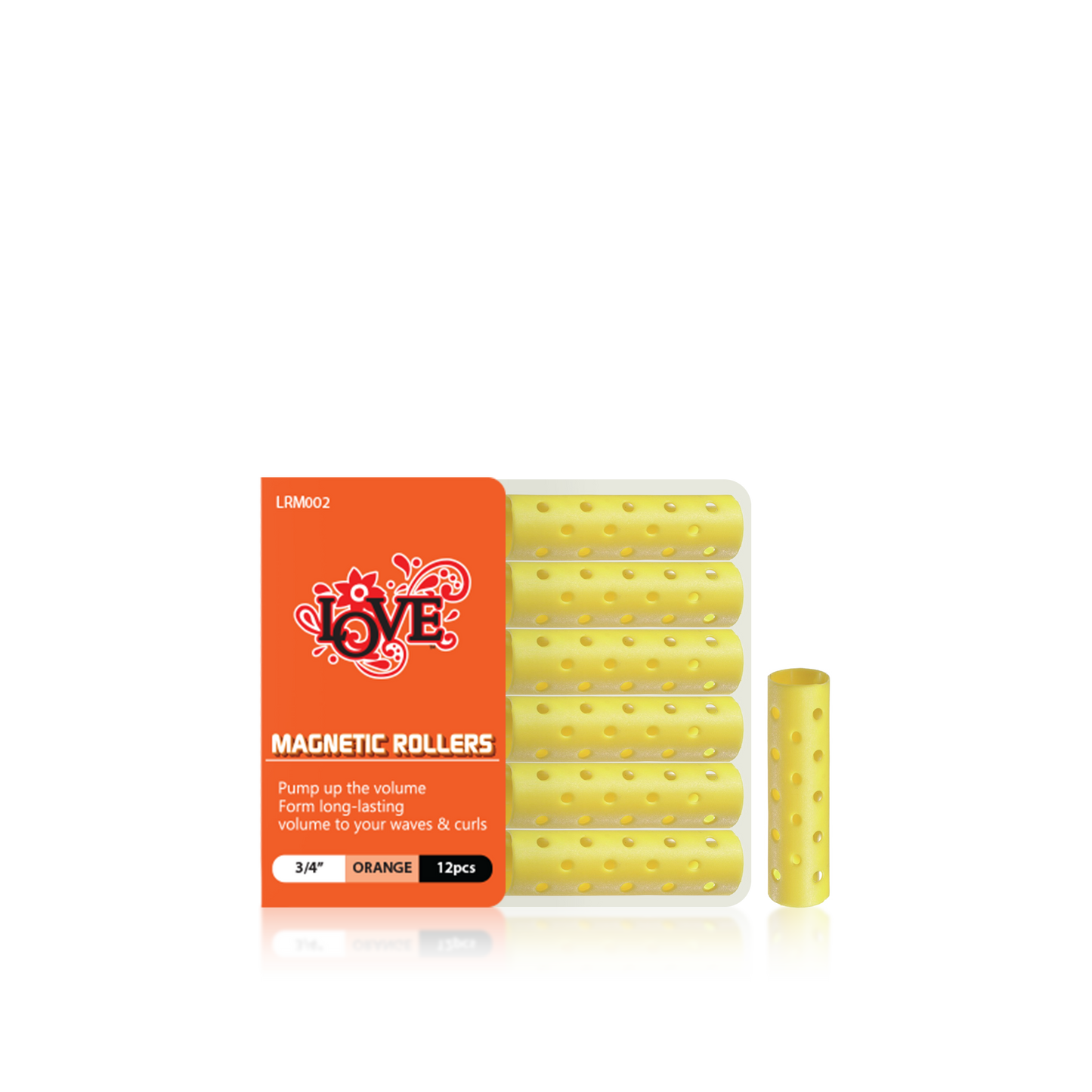HAIR ROLLER - LRM002 - LOVE MAGNETIC ROLLERS - 3/4" - YELLOW - 12 PCS - PACK OF 12