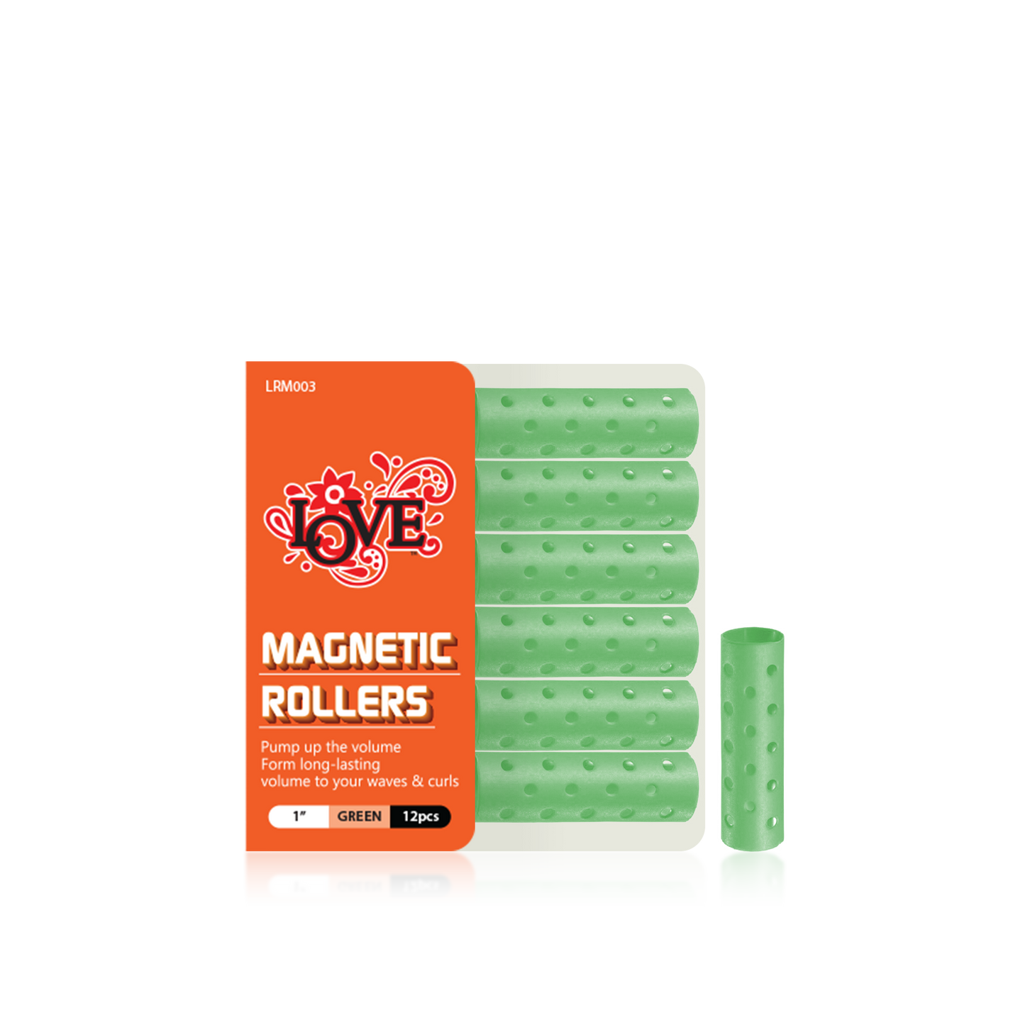 HAIR ROLLER - LRM003 - LOVE MAGNETIC ROLLERS - 1" - GREEN - 12 PCS - PACK OF 12