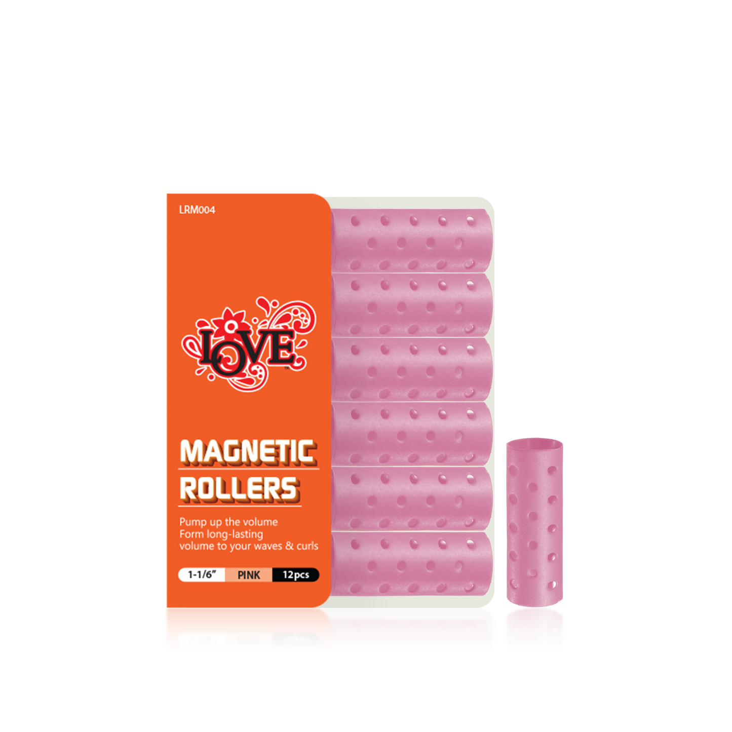 HAIR ROLLER - LRM004 - LOVE MAGNETIC ROLLERS - 1 1/6" - PINK - 12 PCS - PACK OF 12