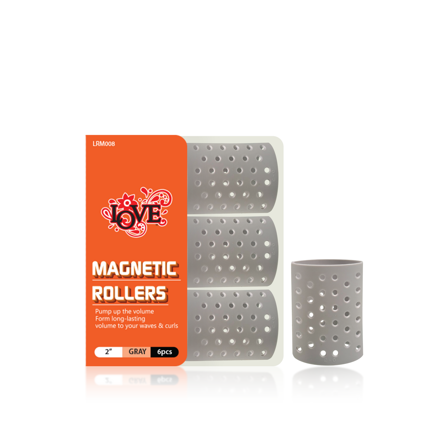 HAIR ROLLER - LRM008 - LOVE MAGNETIC ROLLERS - 2" - GRAY - 6 PCS - PACK OF 12
