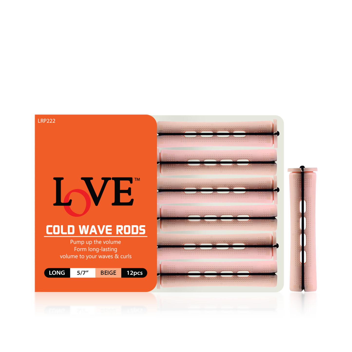 HAIR ROLLER - LRP222 - LOVE COLD WAVE RODS - LONG 5/7" - BEIGE - 12 PCS - PACK OF 12