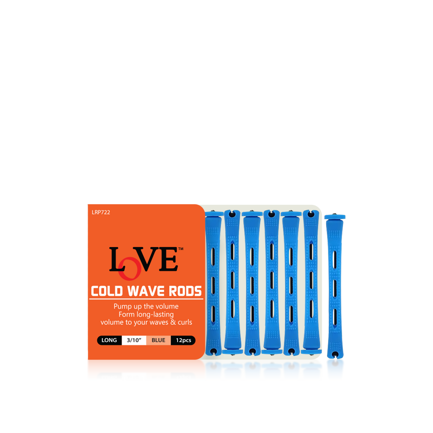 HAIR ROLLER - LRP722 - LOVE COLD WAVE RODS - LONG 3/10" - BLUE - 12 PCS - PACK OF 12