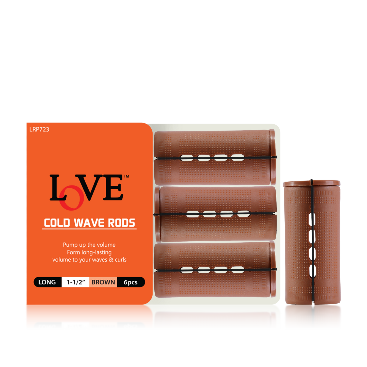 HAIR ROLLER - LRP723 - LOVE COLD WAVE RODS - LONG 1 1/2" - BROWN - 6 PCS - PACK OF 12