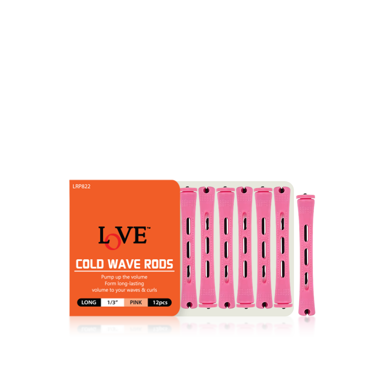 HAIR ROLLER - LRP822 - LOVE COLD WAVE RODS - LONG 1/3" - PINK - 12 PCS - PACK OF 12