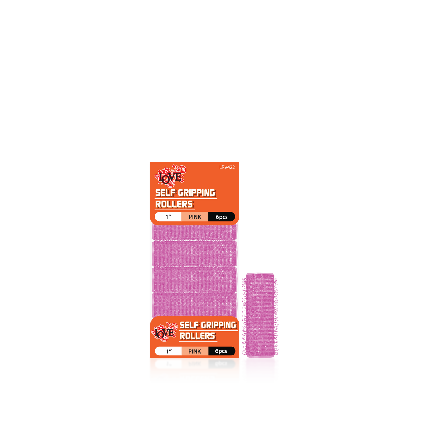 HAIR ROLLER - LRV422 - LOVE SELF GRIPPING ROLLERS - 1" - PINK - 6 PCS - PACK OF 12
