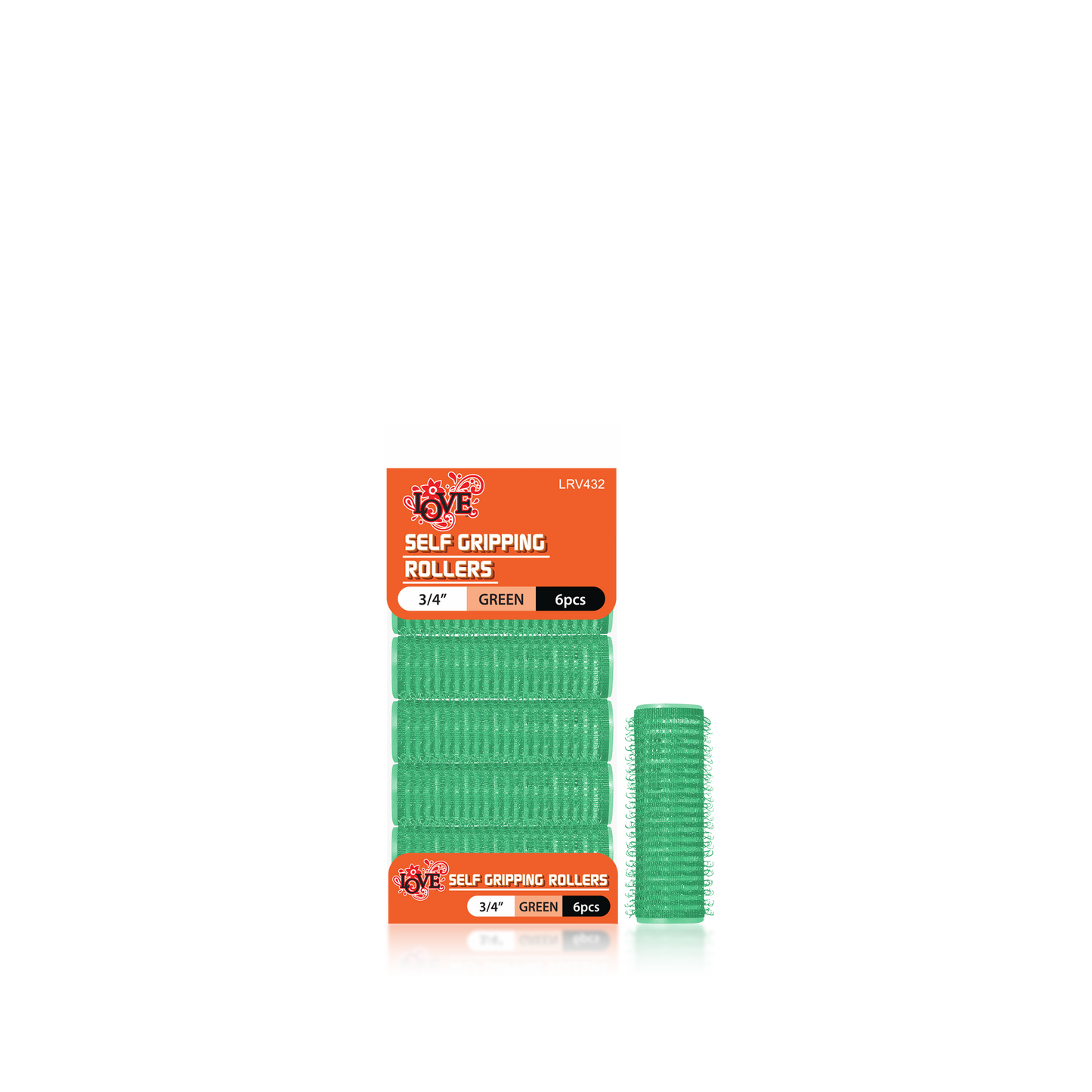 HAIR ROLLER - LRV432 - LOVE SELF GRIPPING ROLLERS - 3/4" - GREEN - 6 PCS - PACK OF 12