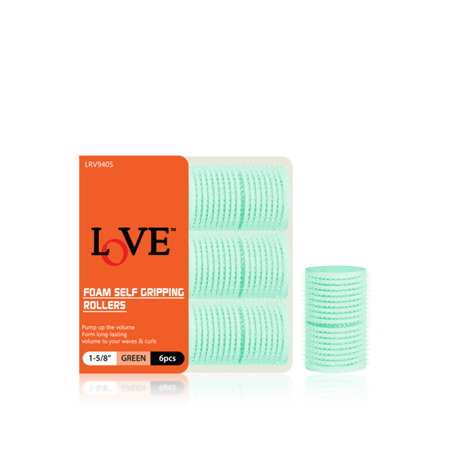 HAIR ROLLER - LRV940S - LOVE FORM SELF GRIPPING ROLLERS - 1 5/8" - GREEN - 6 PCS - PACK OF 12