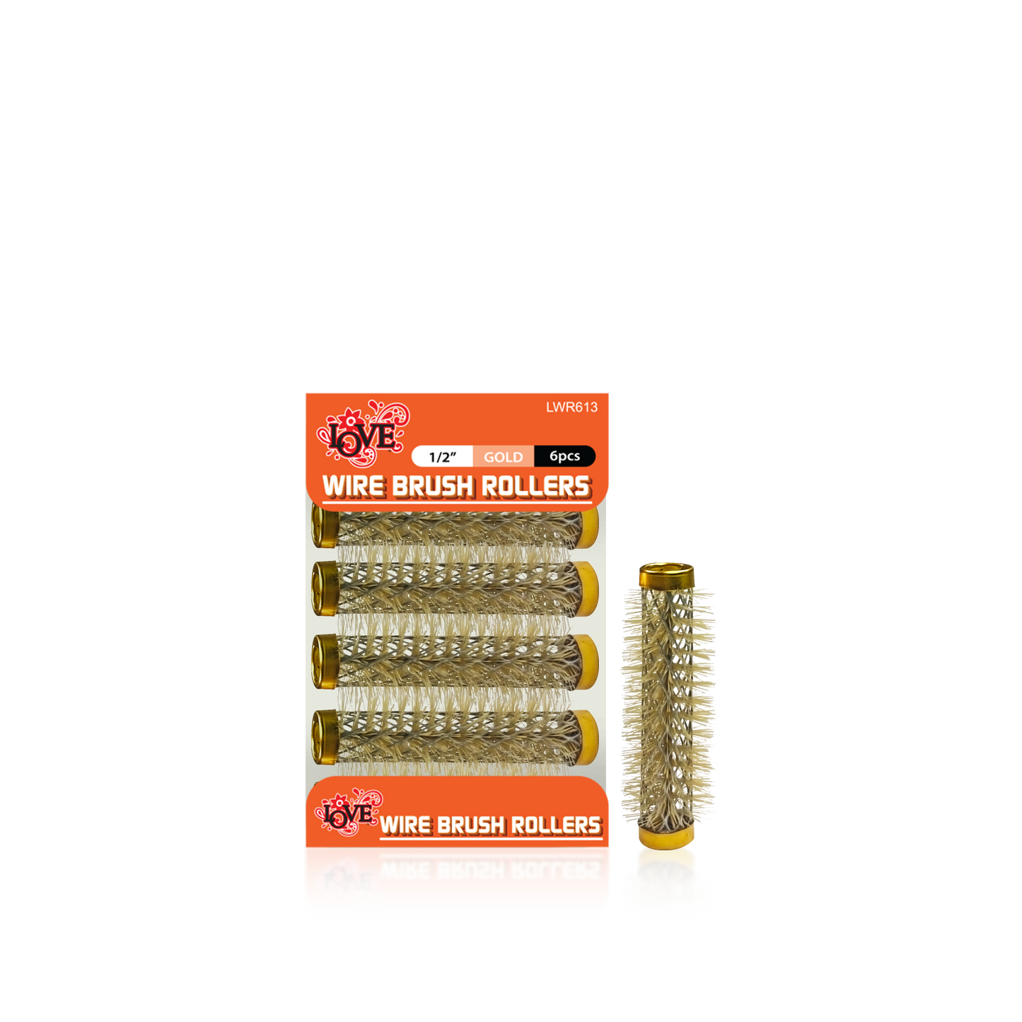 HAIR ROLLER - LWR613 - LOVE WIRE BRUSH ROLLERS - 1/2" - GOLD - 6 PCS - PACK OF 12