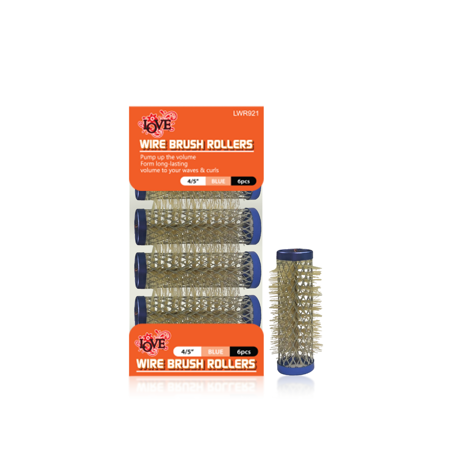 HAIR ROLLER - LWR921 - LOVE WIRE BRUSH ROLLERS - 4/5" - BLUE - 6 PCS - PACK OF 12