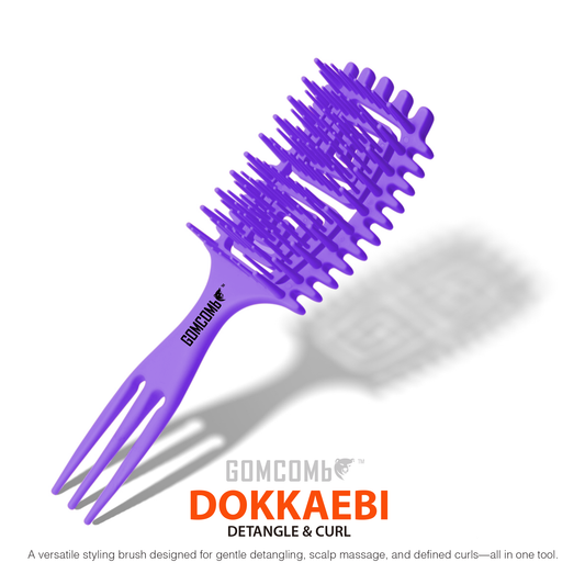HAIR BRUSH - GCDO01 - GOMCOMb DOKKAEBI DETANGLE AND CURL BRUSH - PURPLE - PACK OF 6