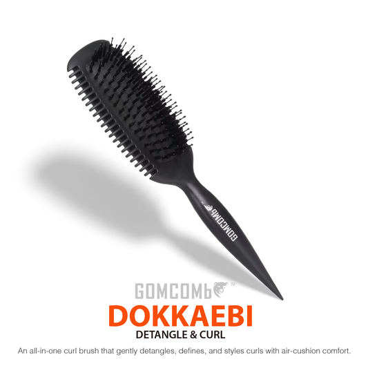 HAIR BRUSH - GCDO03 - GOMCOMb DOKKAEBI DETANGLE AND CURL BRUSH - BLACK - PACK OF 6