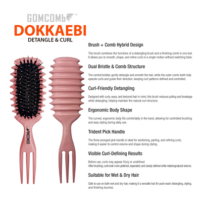HAIR BRUSH - GCDO02 - GOMCOMb DOKKAEBI DETANGLE AND CURL BRUSH - PINK - PACK OF 6