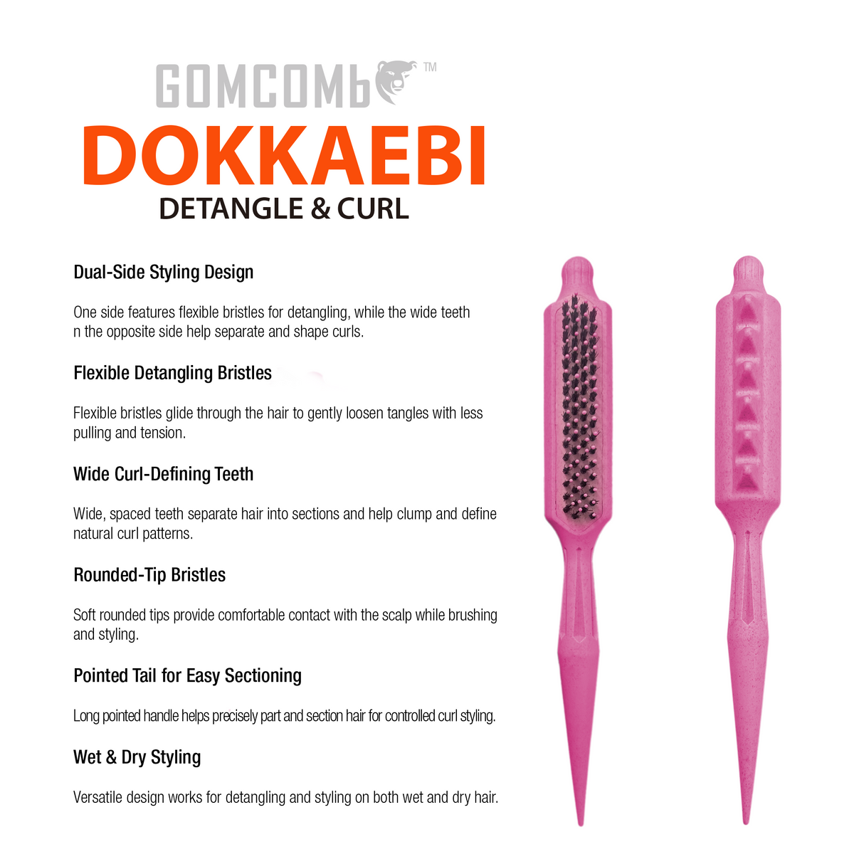 HAIR BRUSH - GBDO09BP - GOMCOMb DOKKAEBI DETANGLE AND CURL BRUSH - BABY PINK - PACK OF 3