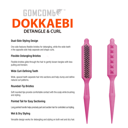HAIR BRUSH - GBDO09BP - GOMCOMb DOKKAEBI DETANGLE AND CURL BRUSH - BABY PINK - PACK OF 3