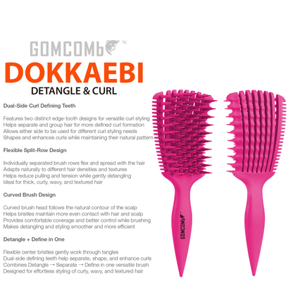 HAIR BRUSH - GBDO06PK - GOMCOMb DOKKAEBI DETANGLE AND CURL BRUSH - PINK - PACK OF 3