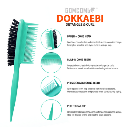 HAIR BRUSH - GBDO10TL - GOMCOMb DOKKAEBI DETANGLE AND CURL BRUSH - TEAL - PACK OF 3