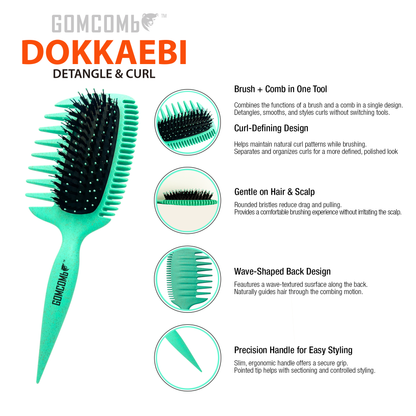 HAIR BRUSH - GCDO04 - GOMCOMb DOKKAEBI DETANGLE AND CURL BRUSH - TEAL - PACK OF 6