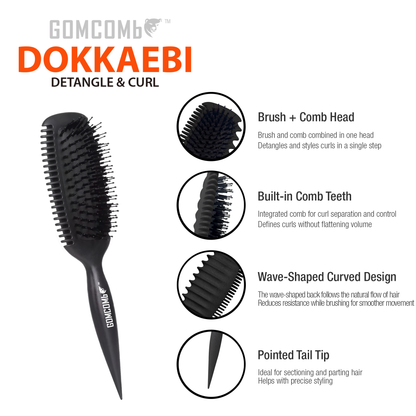 HAIR BRUSH - GCDO03 - GOMCOMb DOKKAEBI DETANGLE AND CURL BRUSH - BLACK - PACK OF 6