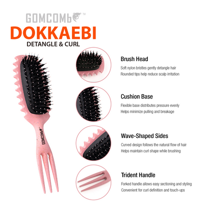 HAIR BRUSH - GCDO02 - GOMCOMb DOKKAEBI DETANGLE AND CURL BRUSH - PINK - PACK OF 6