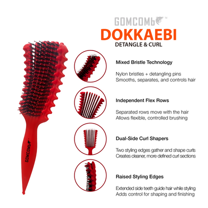 HAIR BRUSH - GBDO07RD - GOMCOMb DOKKAEBI DETANGLE AND CURL BRUSH - RED - PACK OF 3