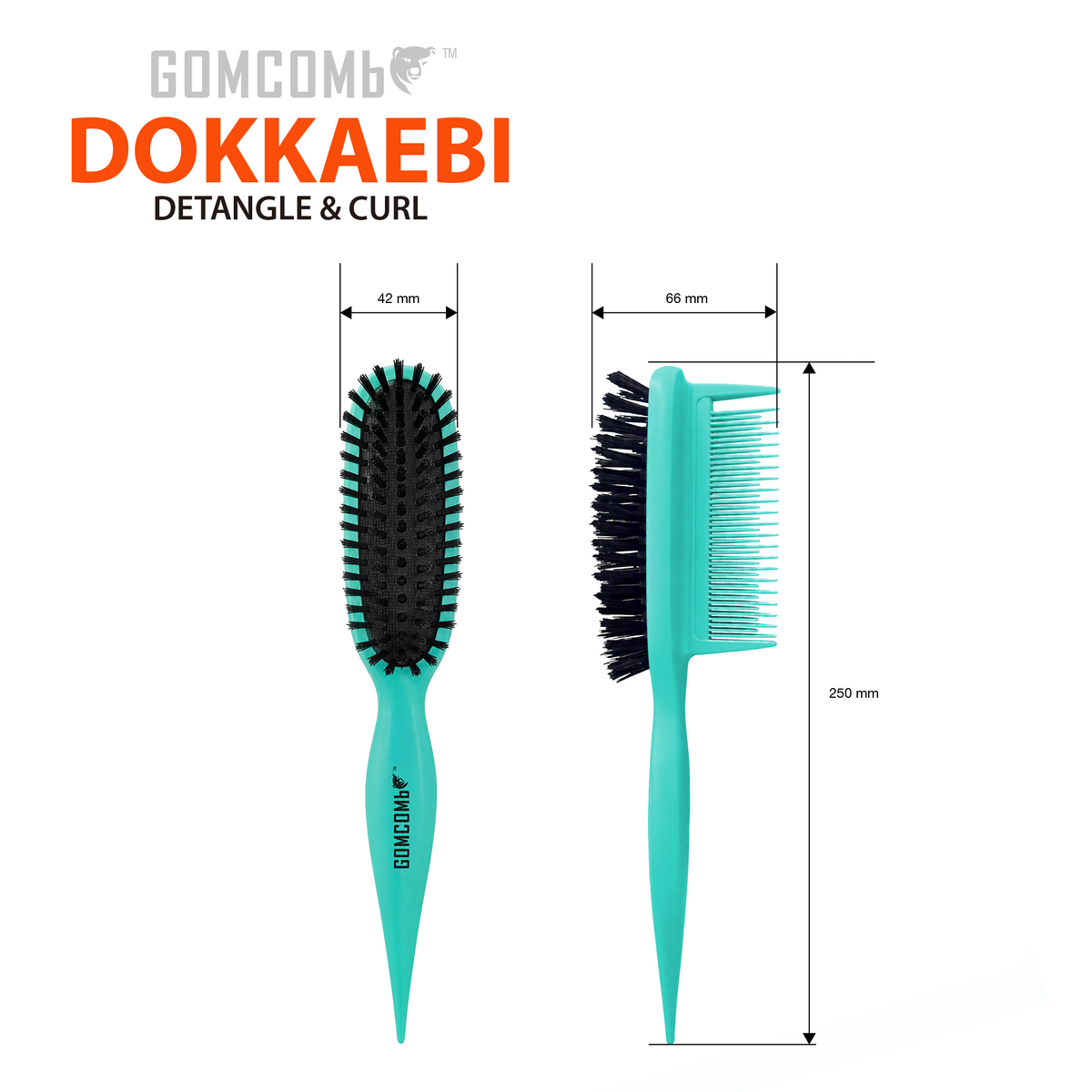 HAIR BRUSH - GBDO10TL - GOMCOMb DOKKAEBI DETANGLE AND CURL BRUSH - TEAL - PACK OF 3