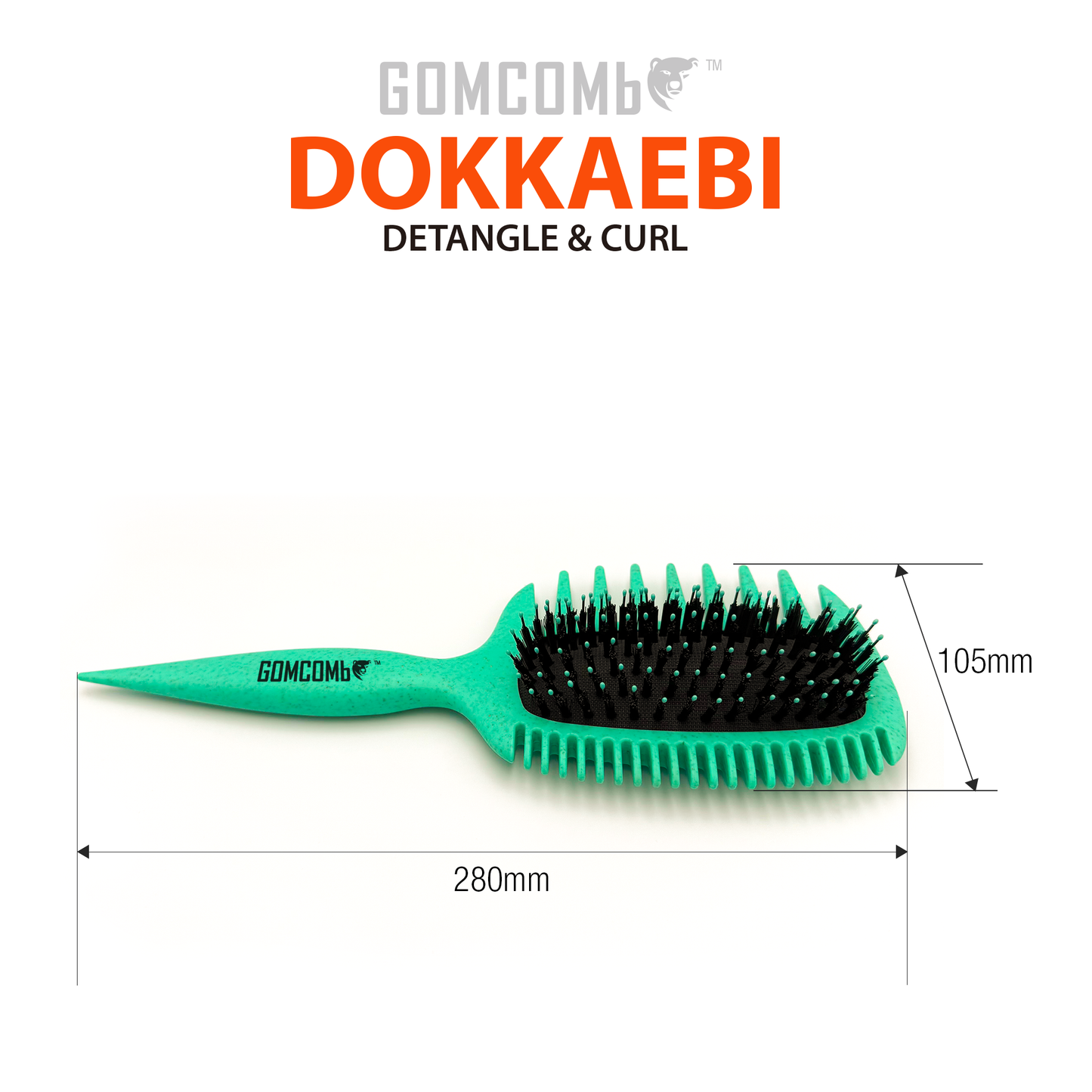 HAIR BRUSH - GCDO04 - GOMCOMb DOKKAEBI DETANGLE AND CURL BRUSH - TEAL - PACK OF 6