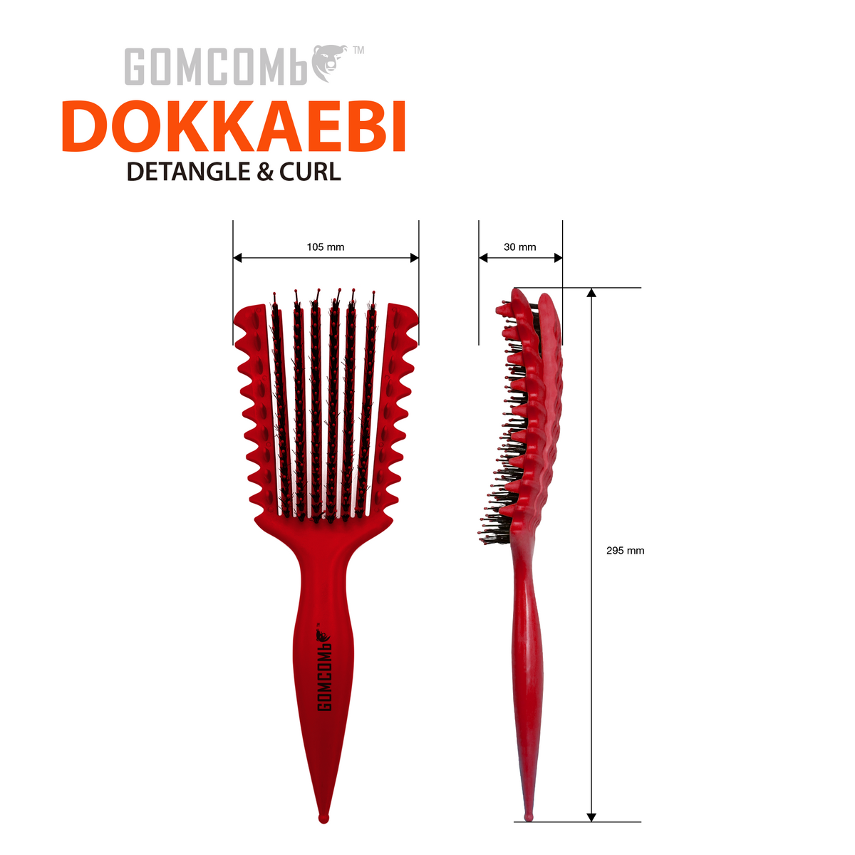 HAIR BRUSH - GBDO07RD - GOMCOMb DOKKAEBI DETANGLE AND CURL BRUSH - RED - PACK OF 3