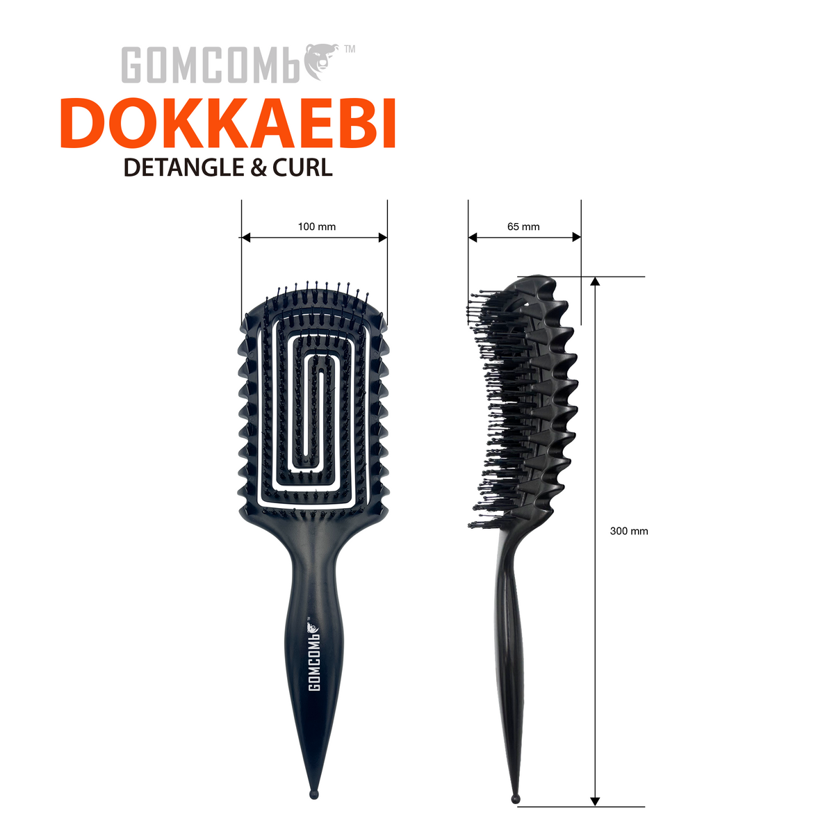 HAIR BRUSH - GBDO08BK - GOMCOMb DOKKAEBI DETANGLE AND CURL BRUSH - BLACK - PACK OF 3