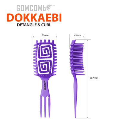 HAIR BRUSH - GCDO01 - GOMCOMb DOKKAEBI DETANGLE AND CURL BRUSH - PURPLE - PACK OF 6