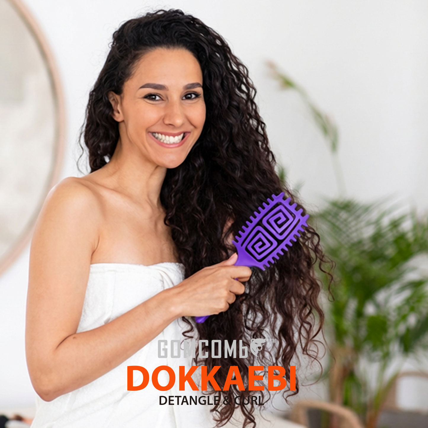 HAIR BRUSH - GCDO01 - GOMCOMb DOKKAEBI DETANGLE AND CURL BRUSH - PURPLE - PACK OF 6