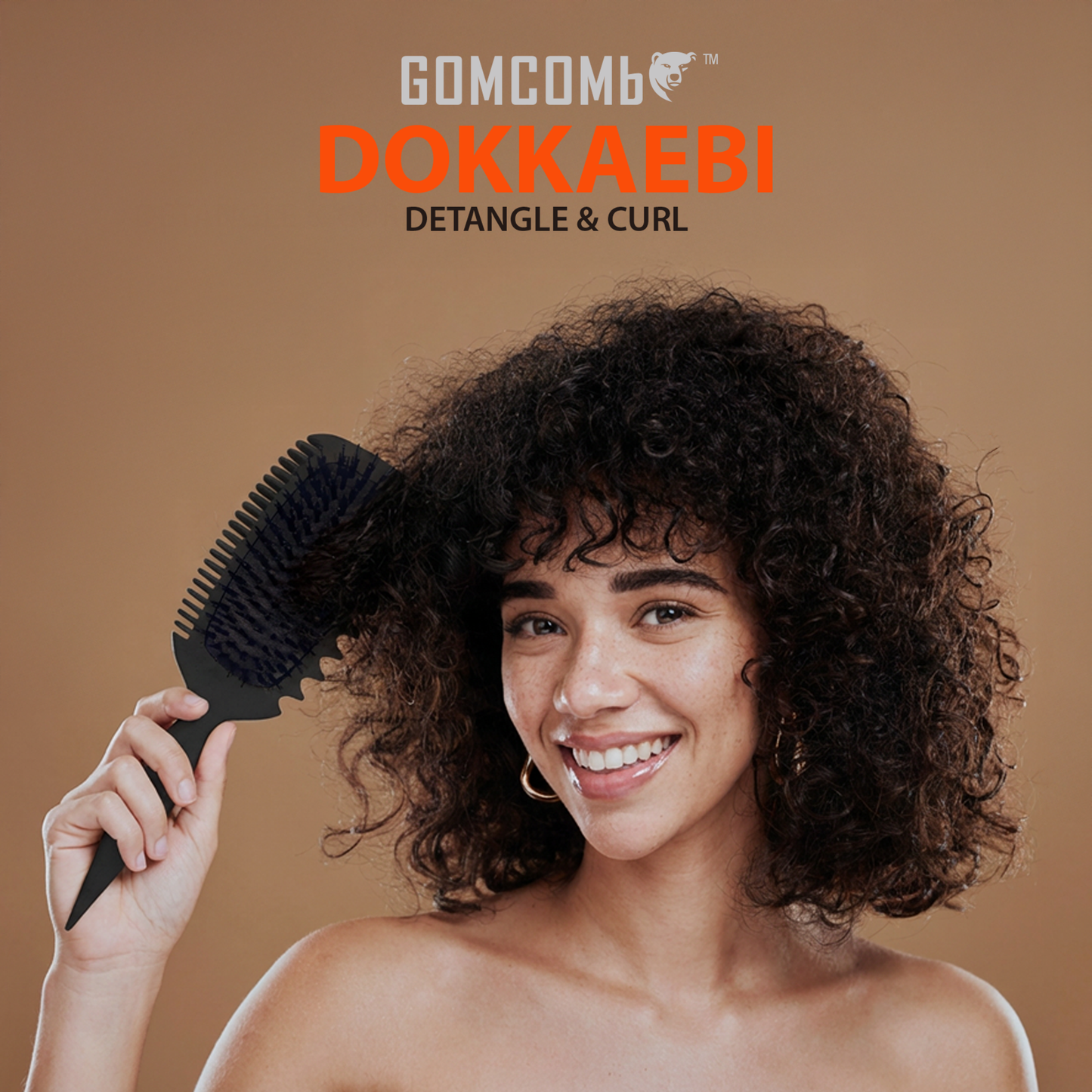 HAIR BRUSH - GCDO03 - GOMCOMb DOKKAEBI DETANGLE AND CURL BRUSH - BLACK - PACK OF 6