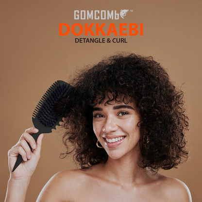 HAIR BRUSH - GCDO03 - GOMCOMb DOKKAEBI DETANGLE AND CURL BRUSH - BLACK - PACK OF 6