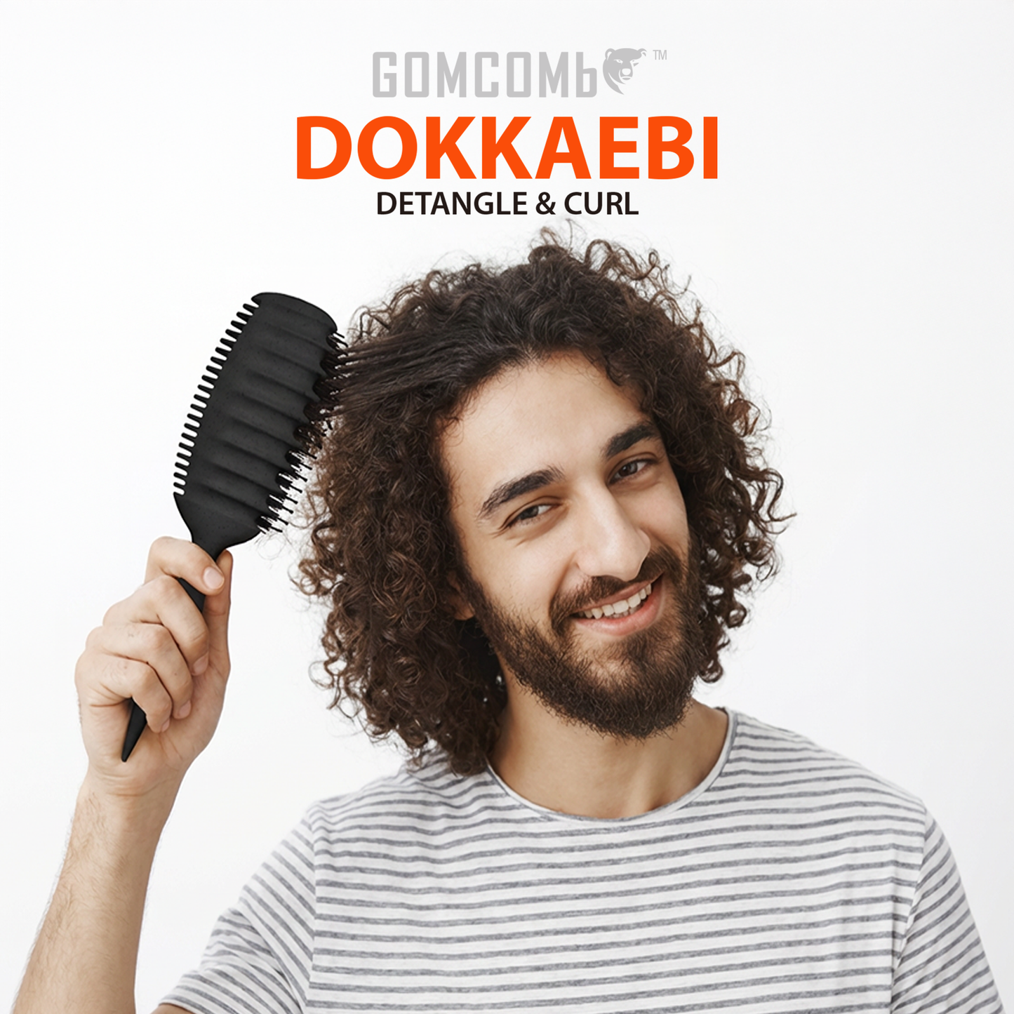 HAIR BRUSH - GCDO03 - GOMCOMb DOKKAEBI DETANGLE AND CURL BRUSH - BLACK - PACK OF 6