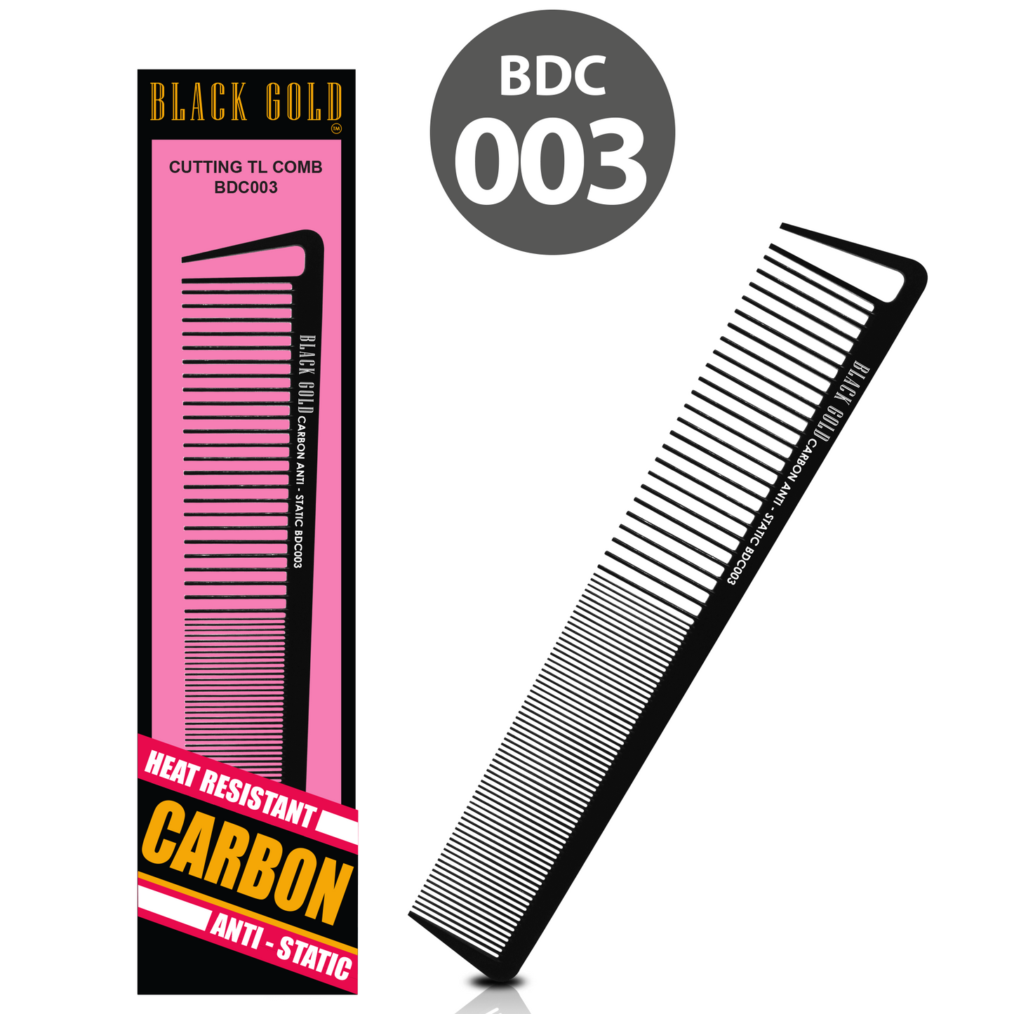HAIR COMB - BDC003 - GOMCOMb BLACK GOLD CARBON CUTTING TL COMB - 219 MM - PACK OF 12
