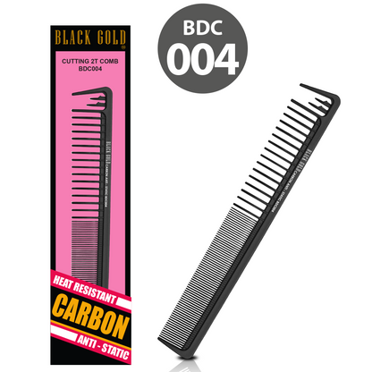 HAIR COMB - BDC004 - GOMCOMb BLACK GOLD CARBON CUTTING 2T COMB - 219 MM - PACK OF 12