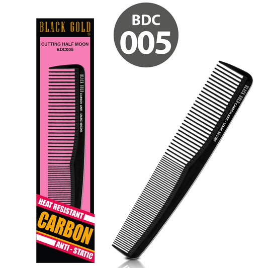 HAIR COMB - BDC005 - GOMCOMb BLACK GOLD CARBON CUTTING HALF MOON COMB - 213 MM - PACK OF 12