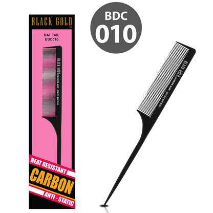 HAIR COMB - BDC010 - GOMCOMb BLACK GOLD CARBON RAT TAIL COMB - 227 MM - PACK OF 12