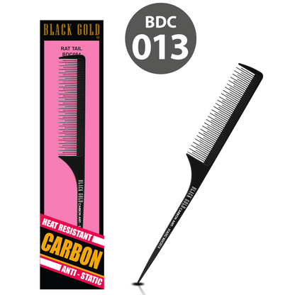HAIR COMB - BDC013 - GOMCOMb BLACK GOLD CARBON RAT TAIL COMB - 237 MM - PACK OF 12