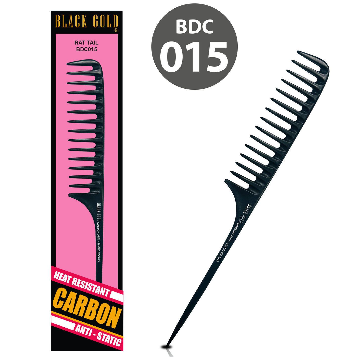 HAIR COMB - BDC015 - GOMCOMb BLACK GOLD CARBON RAT TAIL COMB - 295 MM - PACK OF 12