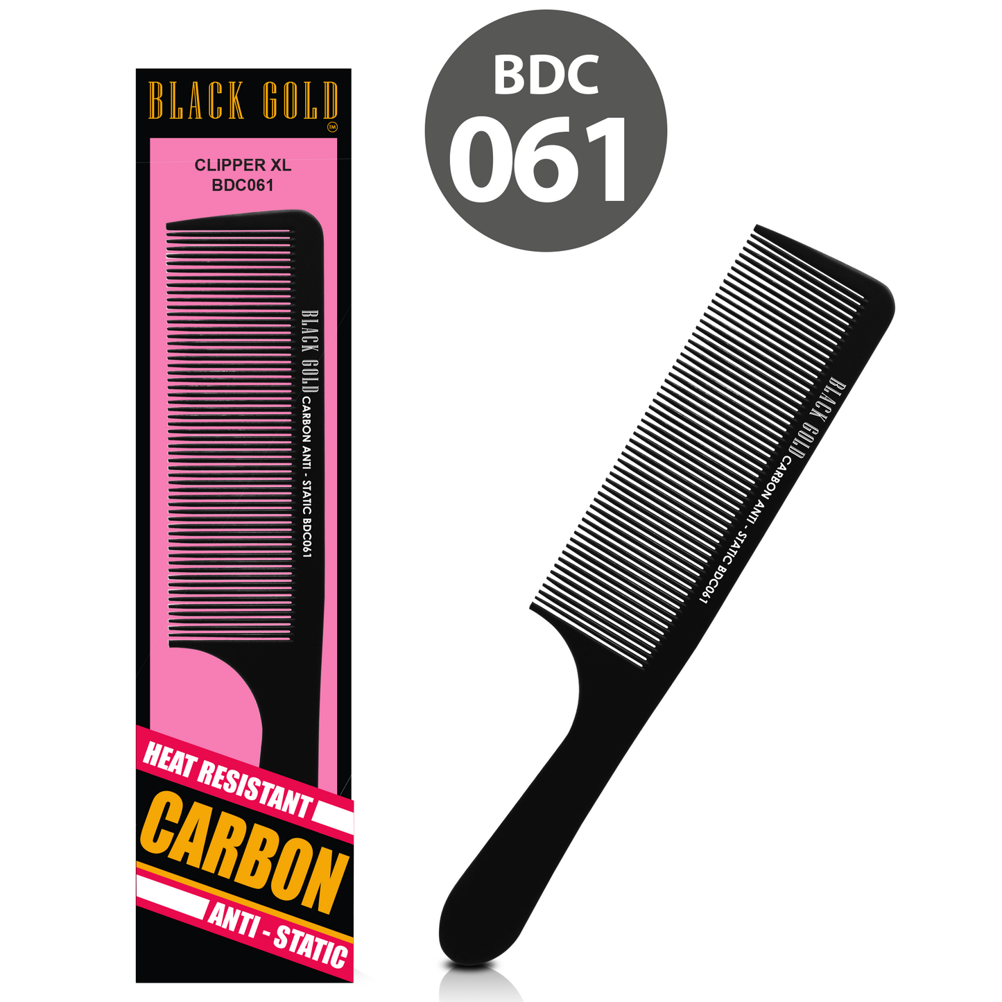 HAIR COMB - BDC061 - GOMCOMb BLACK GOLD CARBON CLIPPER XL COMB - 215 MM - PACK OF 12