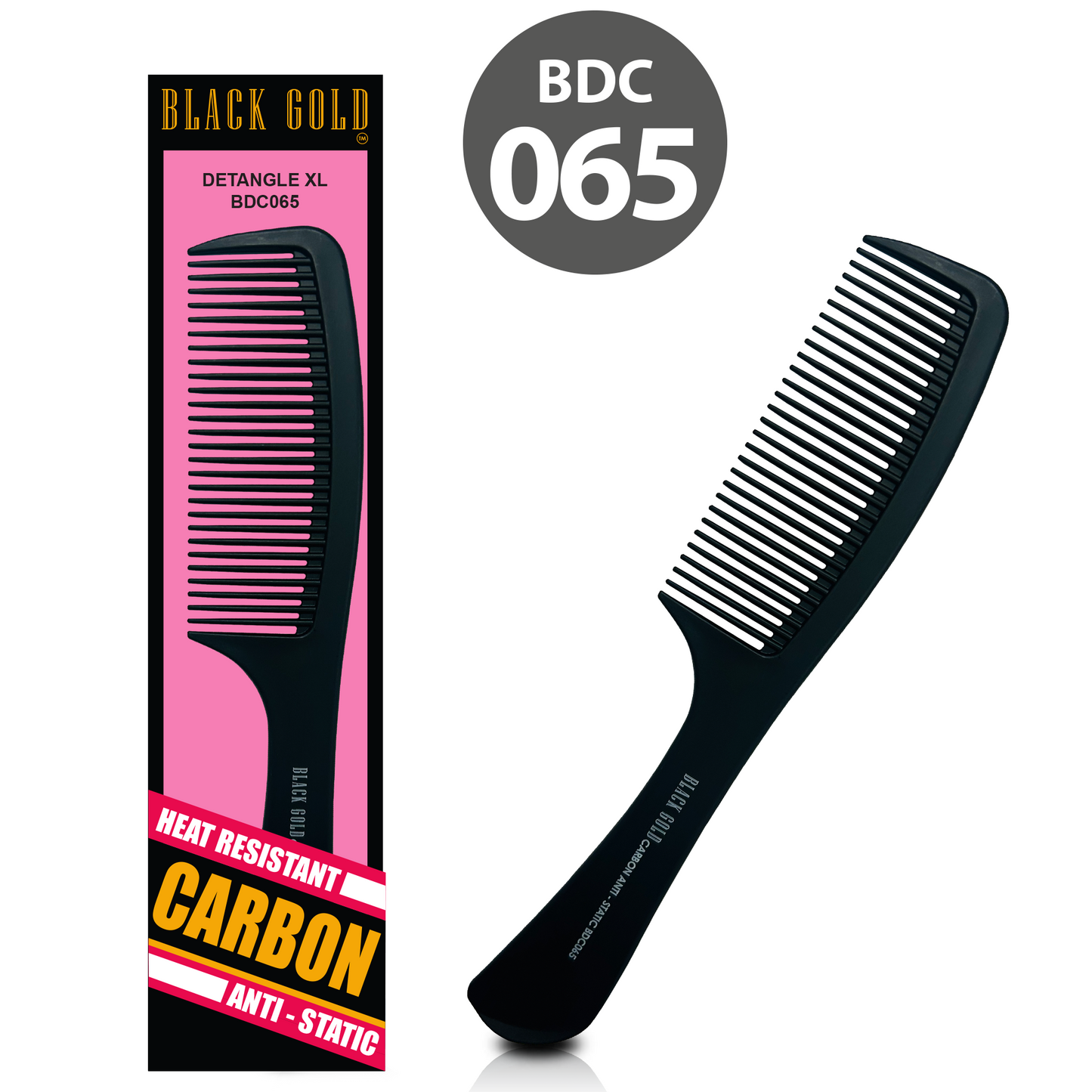 HAIR COMB - BDC065 - GOMCOMb BLACK GOLD CARBON DETANGLE XL COMB - 220 MM - PACK OF 12