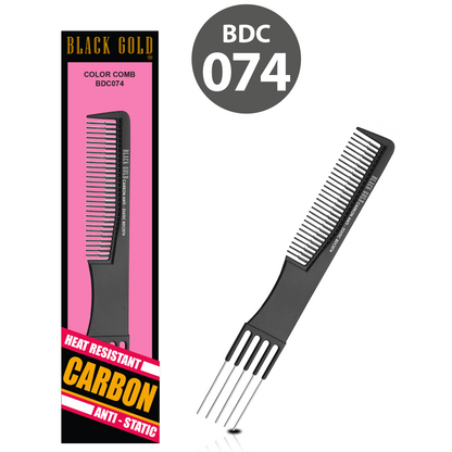 HAIR COMB - BDC074 - GOMCOMb BLACK GOLD CARBON COLOR COMB - 193 MM - PACK OF 12