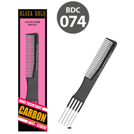 HAIR COMB - BDC074 - GOMCOMb BLACK GOLD CARBON COLOR COMB - 193 MM - PACK OF 12
