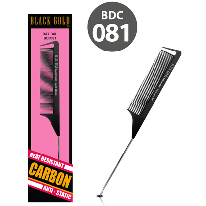 HAIR COMB - BDC081 - GOMCOMb BLACK GOLD CARBON RAT TAIL COMB - 220 MM - PACK OF 12