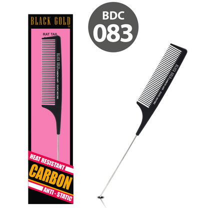 HAIR COMB - BDC083 - GOMCOMb BLACK GOLD CARBON RAT TAIL COMB - 230 MM - PACK OF 12